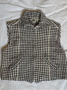 Women's Navy and Cream Patterned Zip-Front Vest
